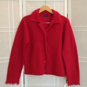 100% Wool Kensie Red Button-Front Fuzzy Sweater Cardigan